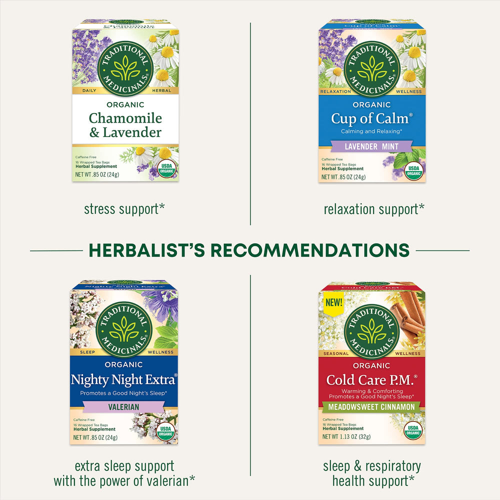Traditional Medicinals Nighty Night Tea in kettle, inviting soothing evening routine.