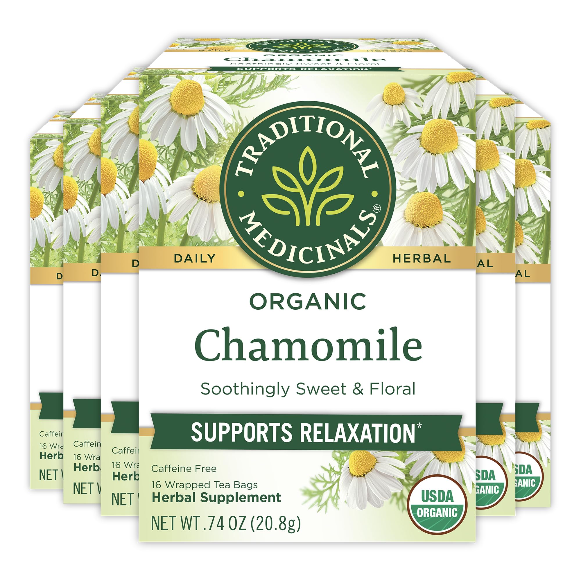 Traditional Medicinals organic chamomile tea bags for a calming ritual.