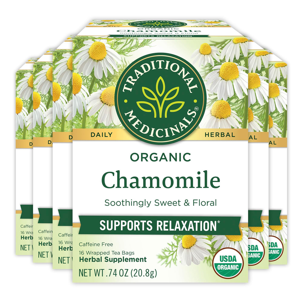Traditional Medicinals organic chamomile tea bags for a calming ritual.