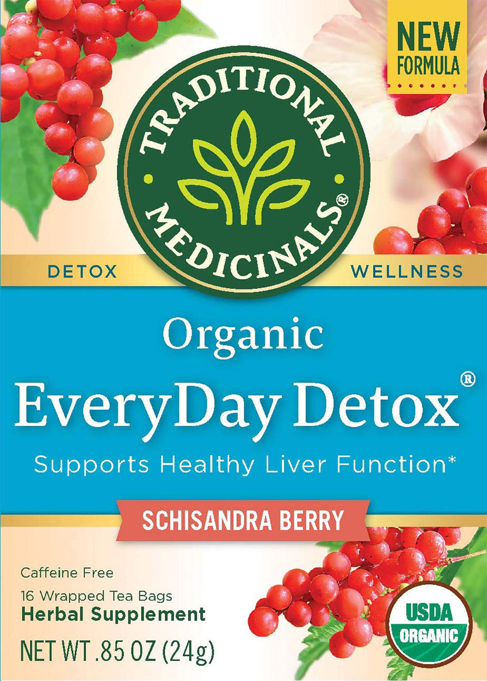 Traditional Medicinals Organic Everyday Detox bags with schisandra, convenient for on-the-go herbal wellness.