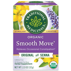 Traditional Medicinals Smooth Move tea box with organic herbs for gentle, occasional relief.