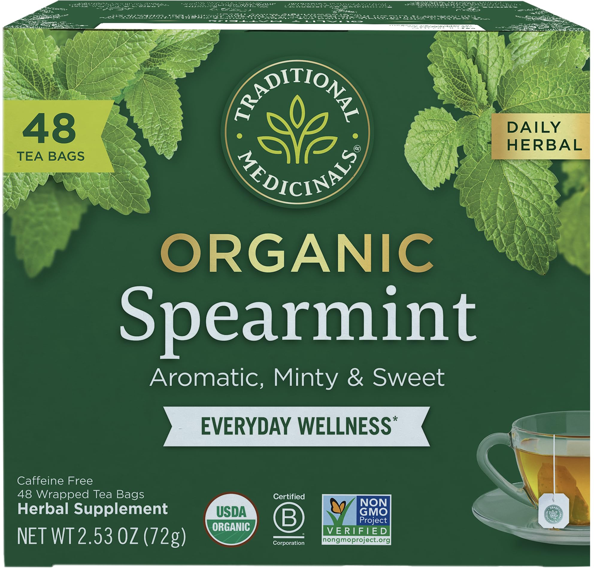 Traditional Medicinals Organic Spearmint tea bags ready for brewing, a refreshing everyday ritual.
