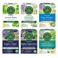 Traditional Medicinals organic tea variety pack box for a calming evening ritual.