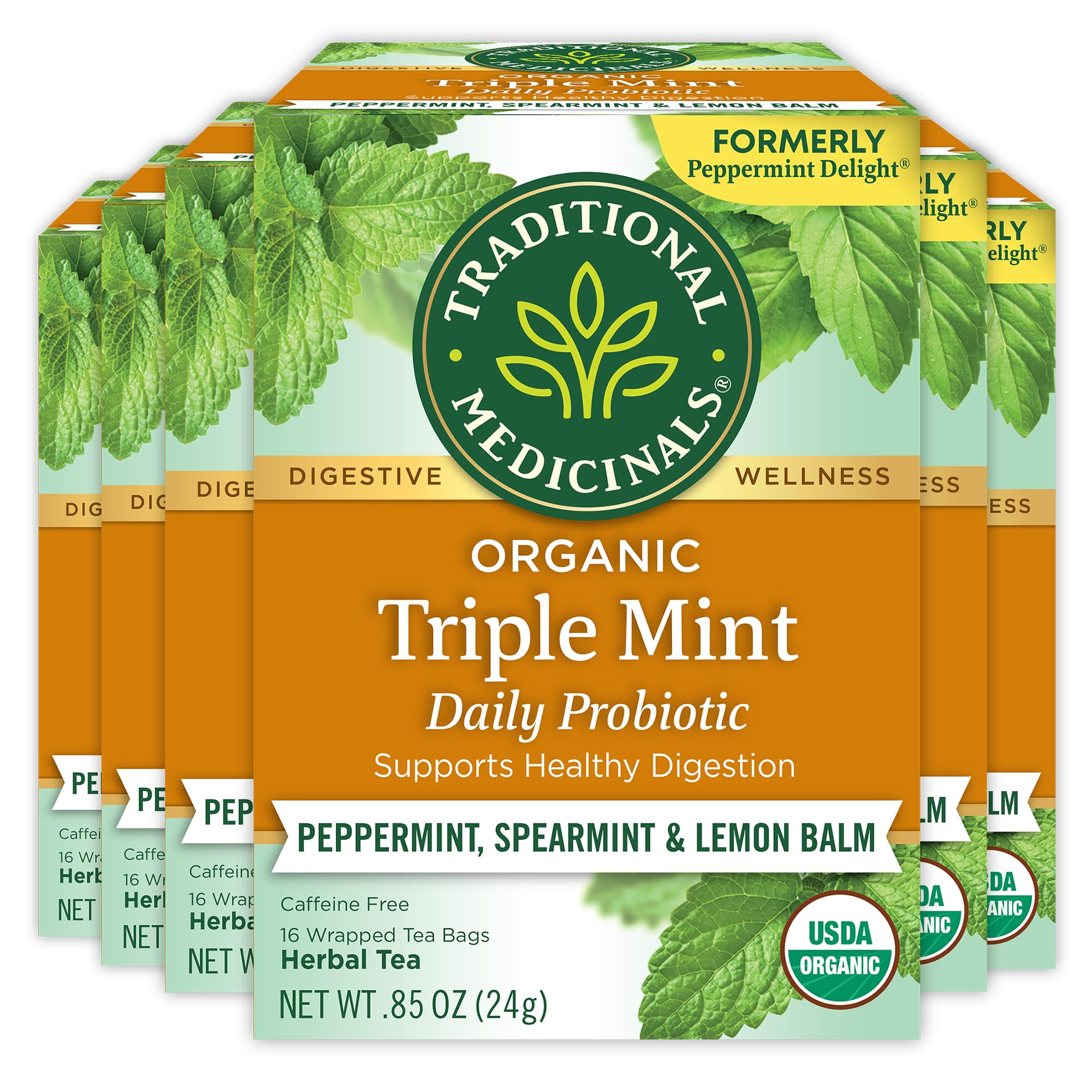 Traditional Medicinals Peppermint Delight Tea pack of six boxes for daily digestion support
