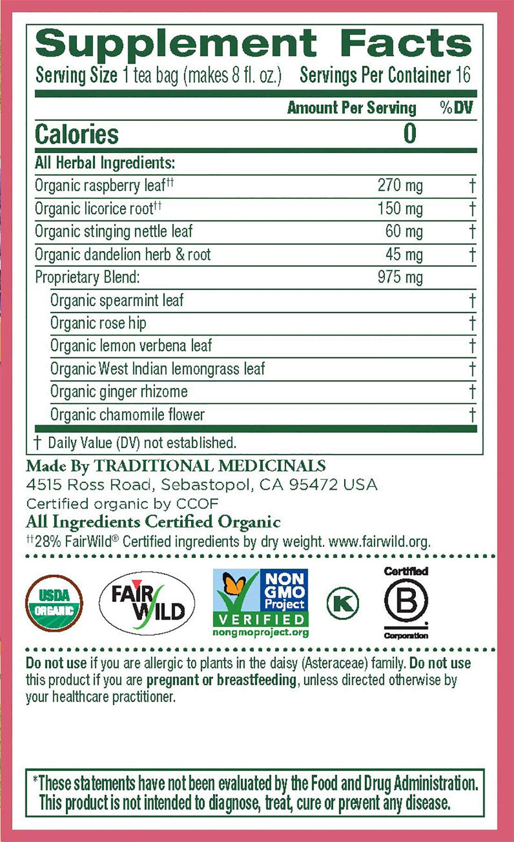 Traditional Medicinals raspberry leaf herbal tea close-up for cycle-supporting comfort.