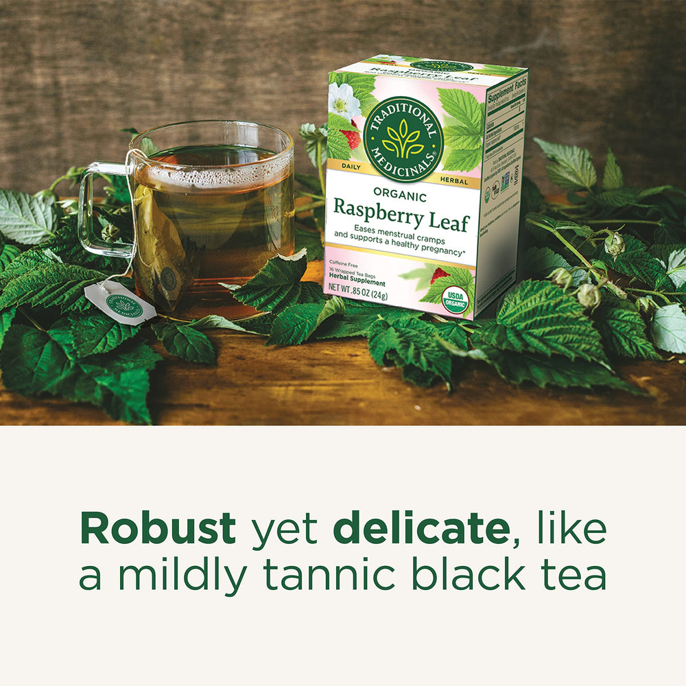 Traditional Medicinals Raspberry Leaf Tea bag collection, sealed for freshness