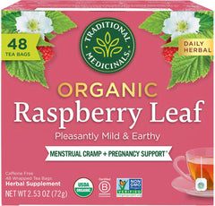 Traditional Medicinals Raspberry Leaf tea bags in pack for daily ritual.