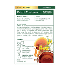 Traditional Medicinals Reishi Tea bags offer a convenient caffeine-free option