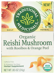 Traditional Medicinals Reishi Tea packaging box evoking a calm morning ritual