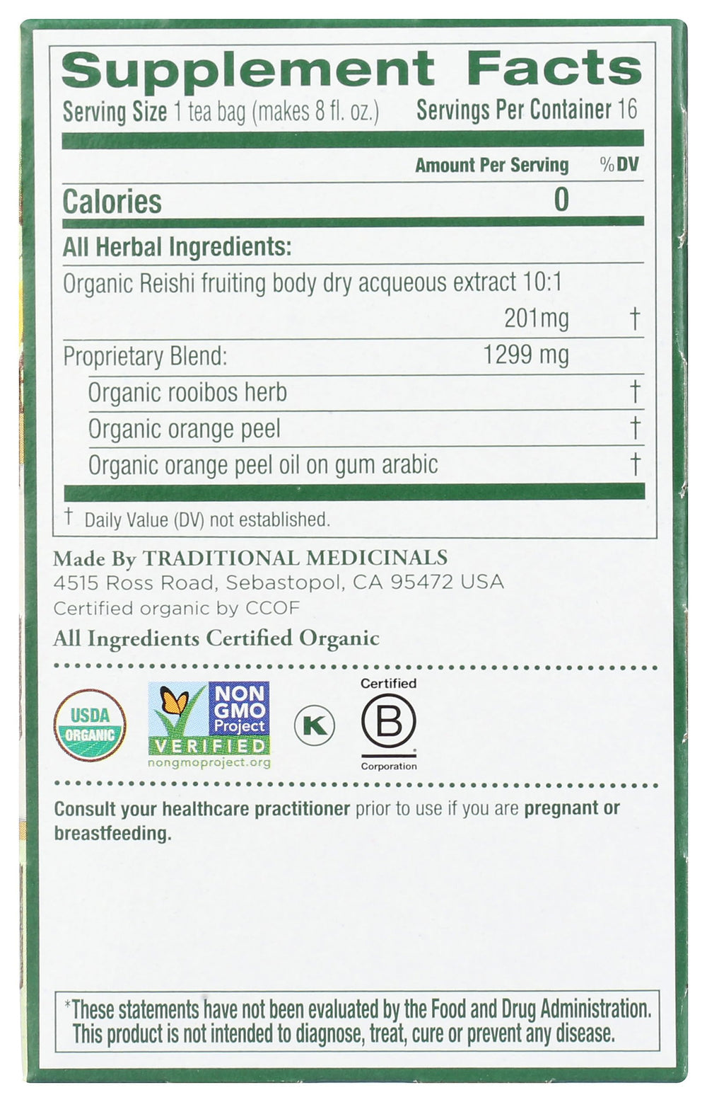 Traditional Medicinals Reishi Tea steeping cup shows warm, earthy aroma