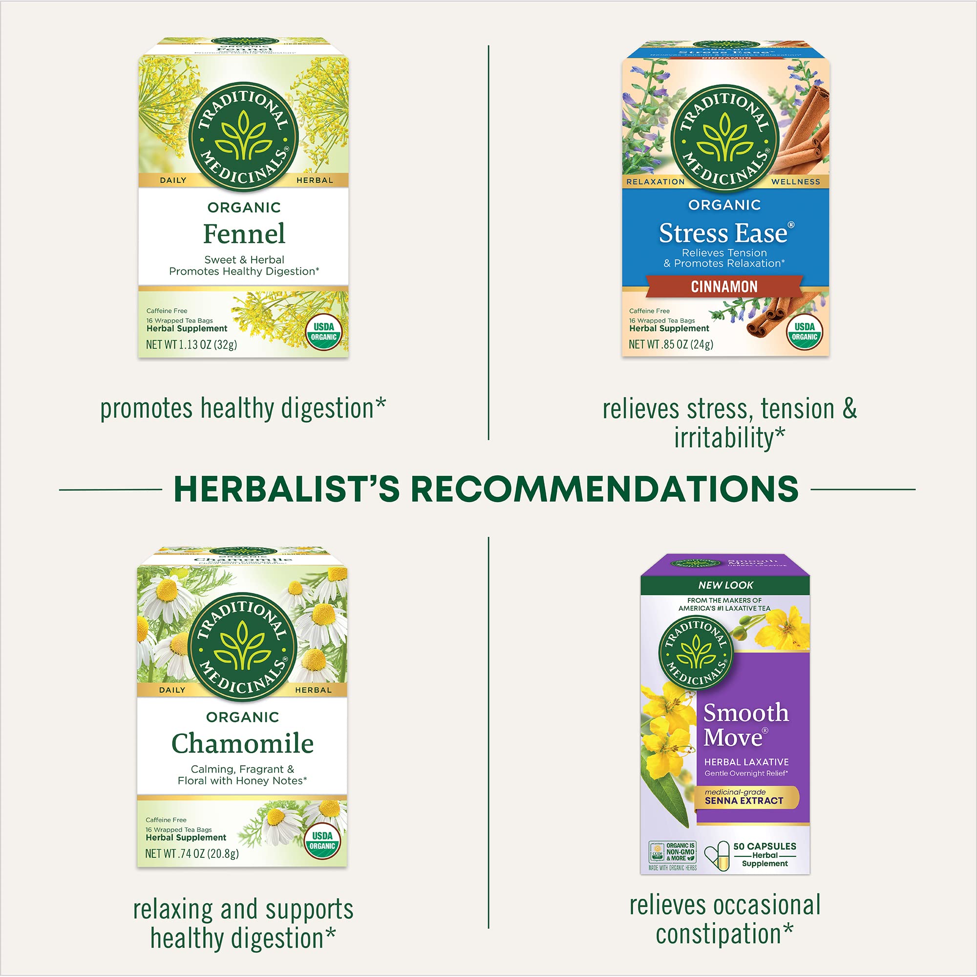 Traditional Medicinals Smooth Move Chamomile near a bedtime setup for relaxation.