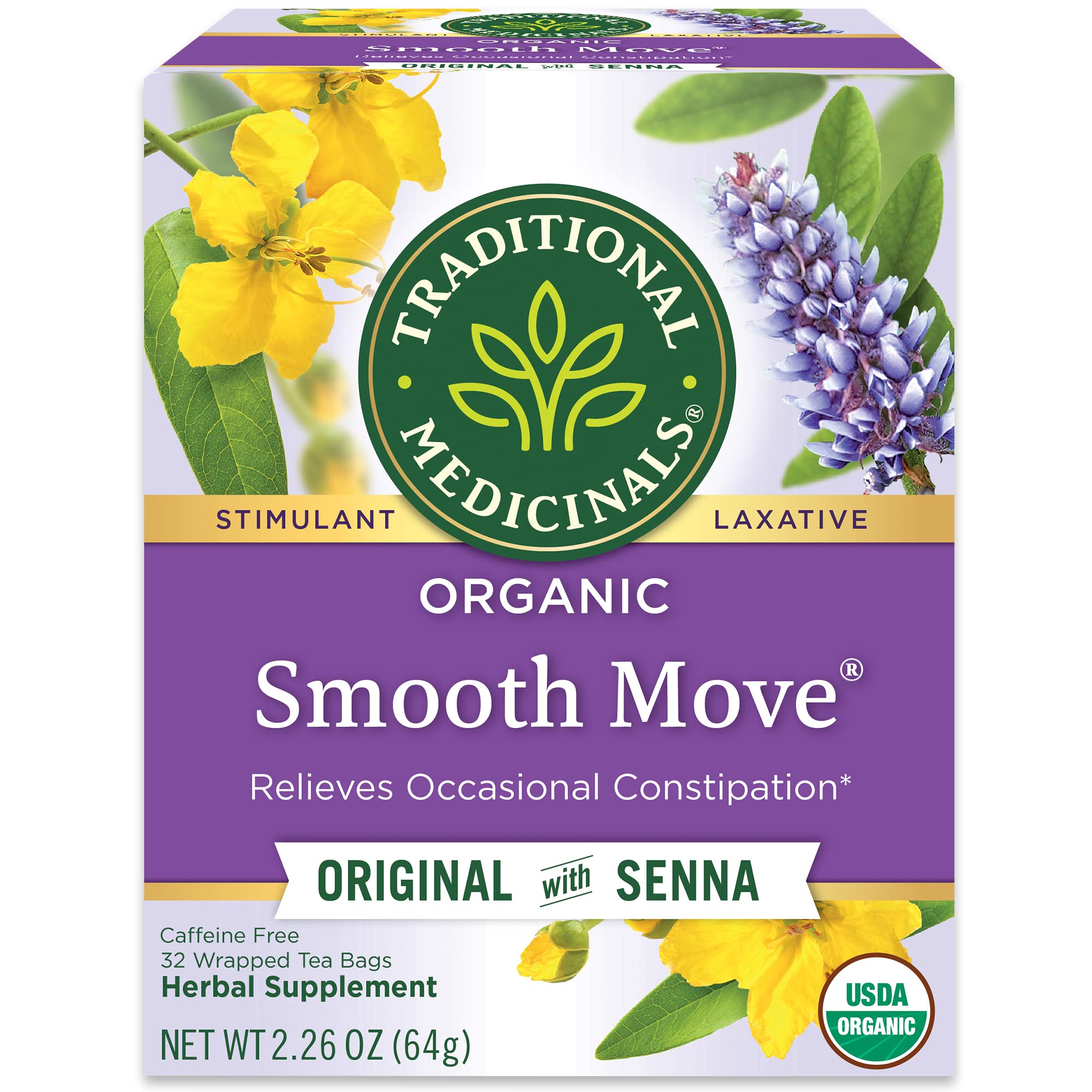 Traditional Medicinals Smooth Move tea bags in box for overnight relief