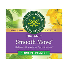 Traditional Medicinals Smooth Move tea cup steaming at bedtime for gentle relief