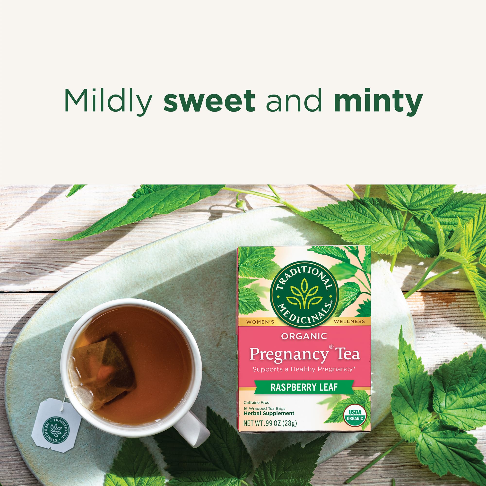 Traditional Medicinals spearmint leaves close-up with refreshing aromatic notes.