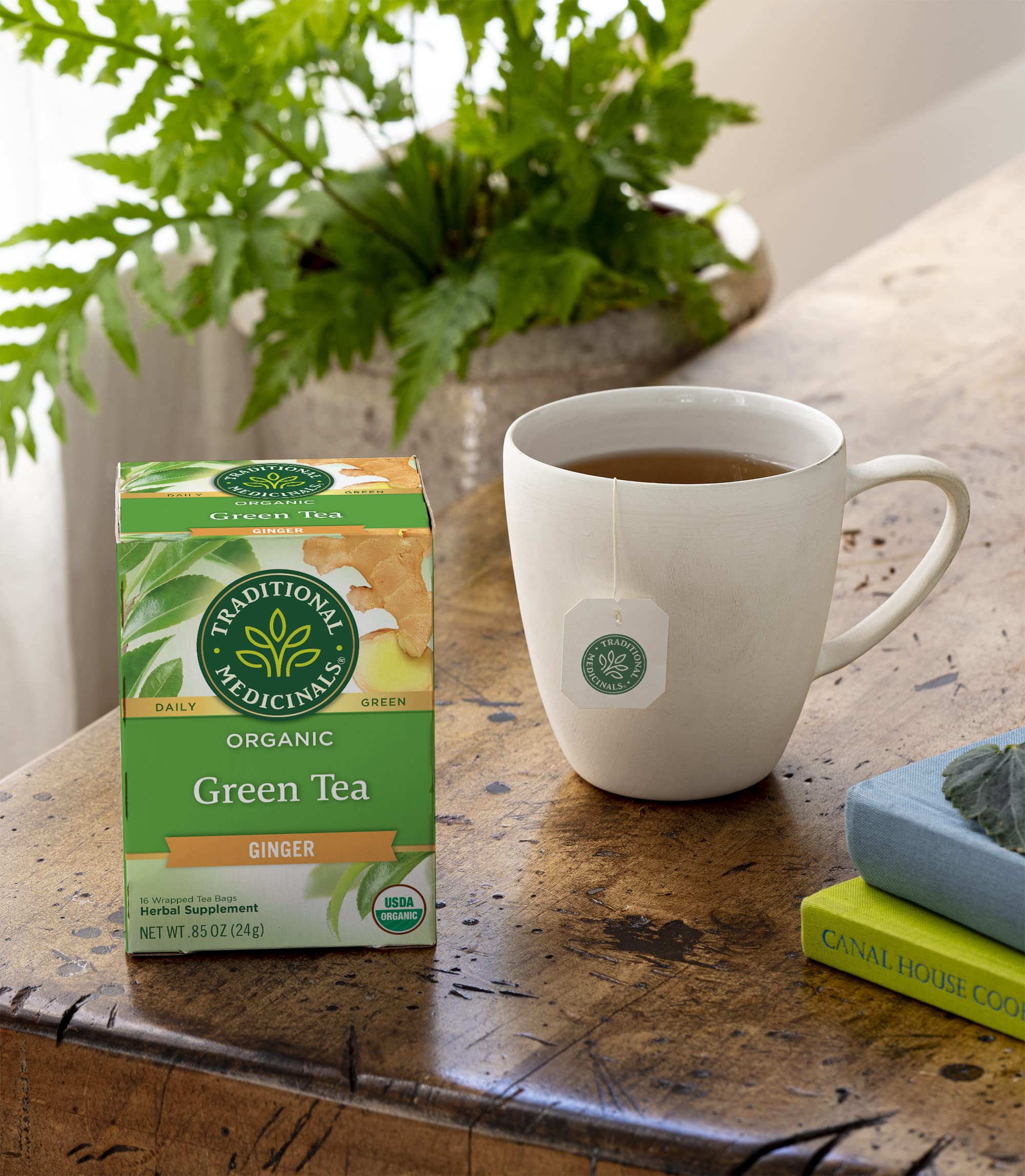 Steeping Traditional Medicinals green tea for a soothing daily ritual