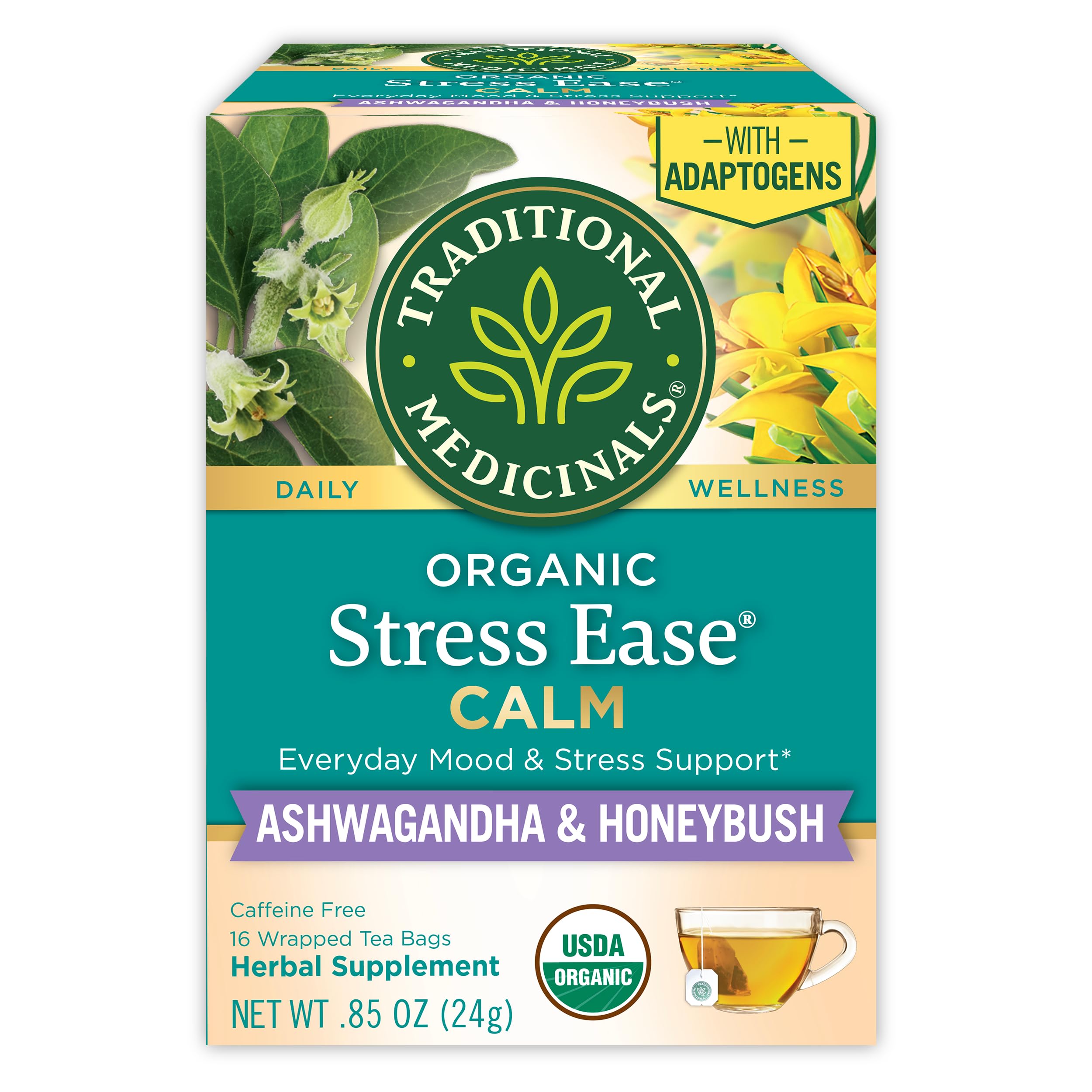 Traditional Medicinals Stress Ease Calm tea bags for a soothing daily ritual