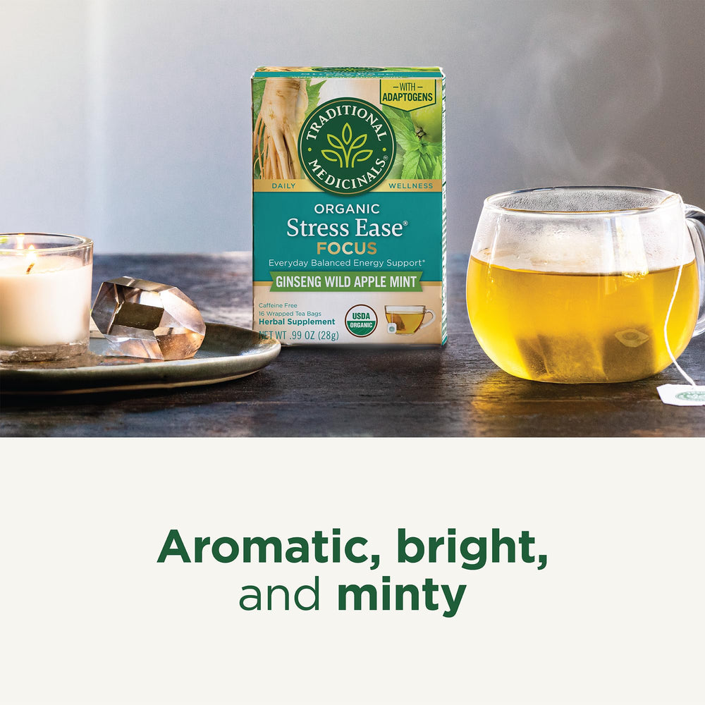 Traditional Medicinals Stress Ease Focus eleuthero root supports steady energy through day.