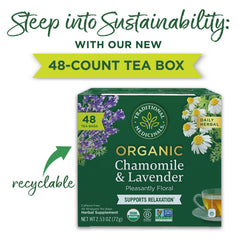 Traditional Medicinals chamomile and lavender blossoms highlight floral aroma