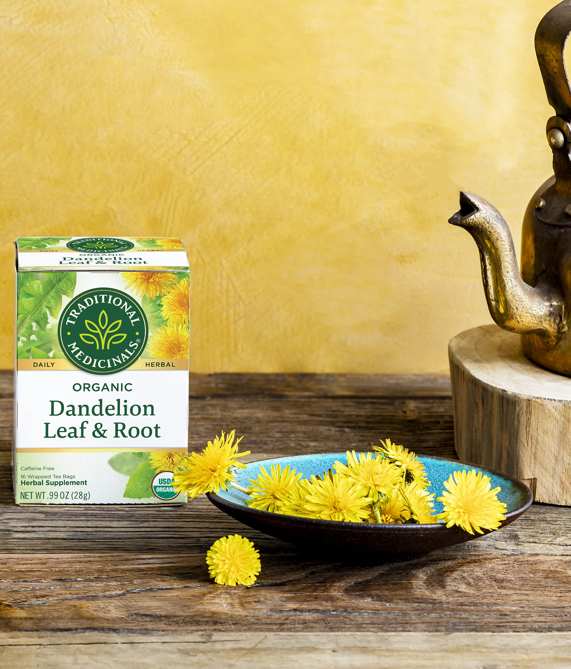 Traditional Medicinals teabags with meadow-inspired packaging highlighting sustainable harvests.