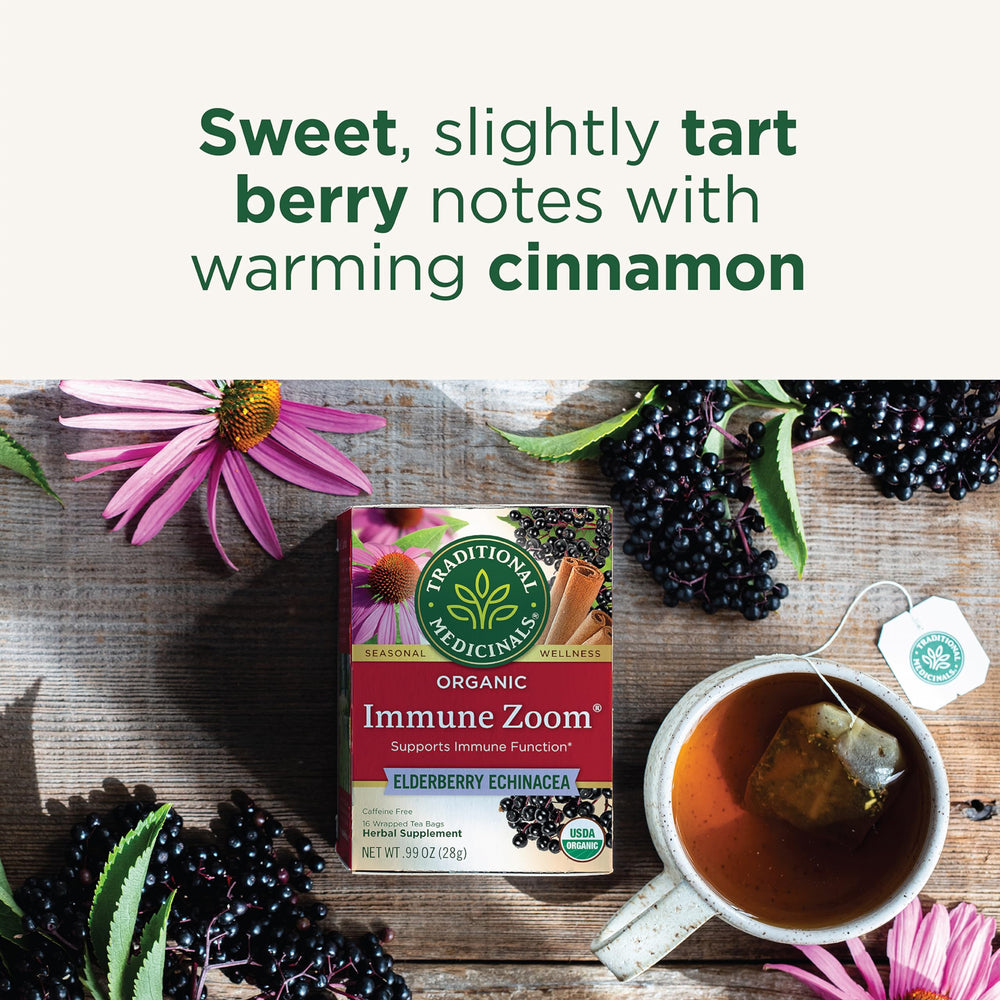 Dried elderberry and echinacea blend used in Traditional Medicinals tea
