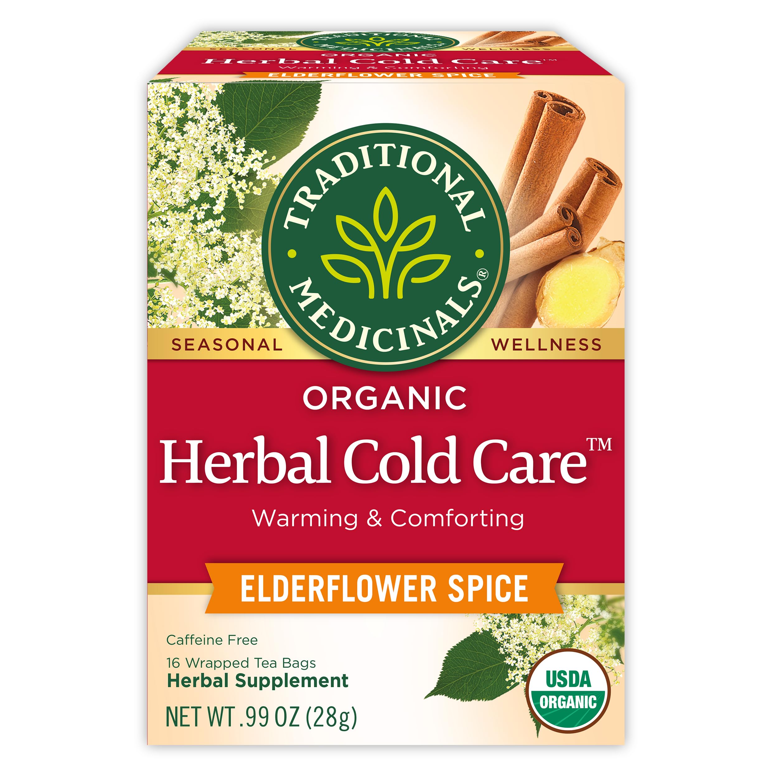 Traditional Medicinals elderflower spice tea bag pack for cozy evenings.