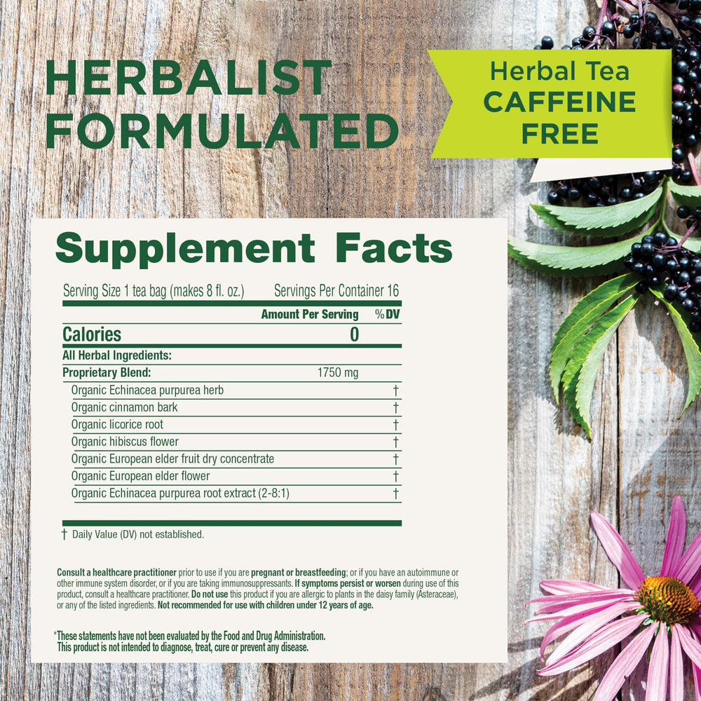 Close-up of Traditional Medicinals Immune Zoom label highlighting organic and kosher features