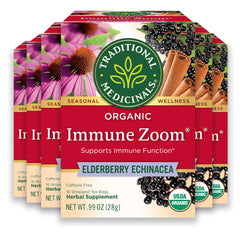 Traditional Medicinals Immune Zoom tea bags in a box ready for daily immune support