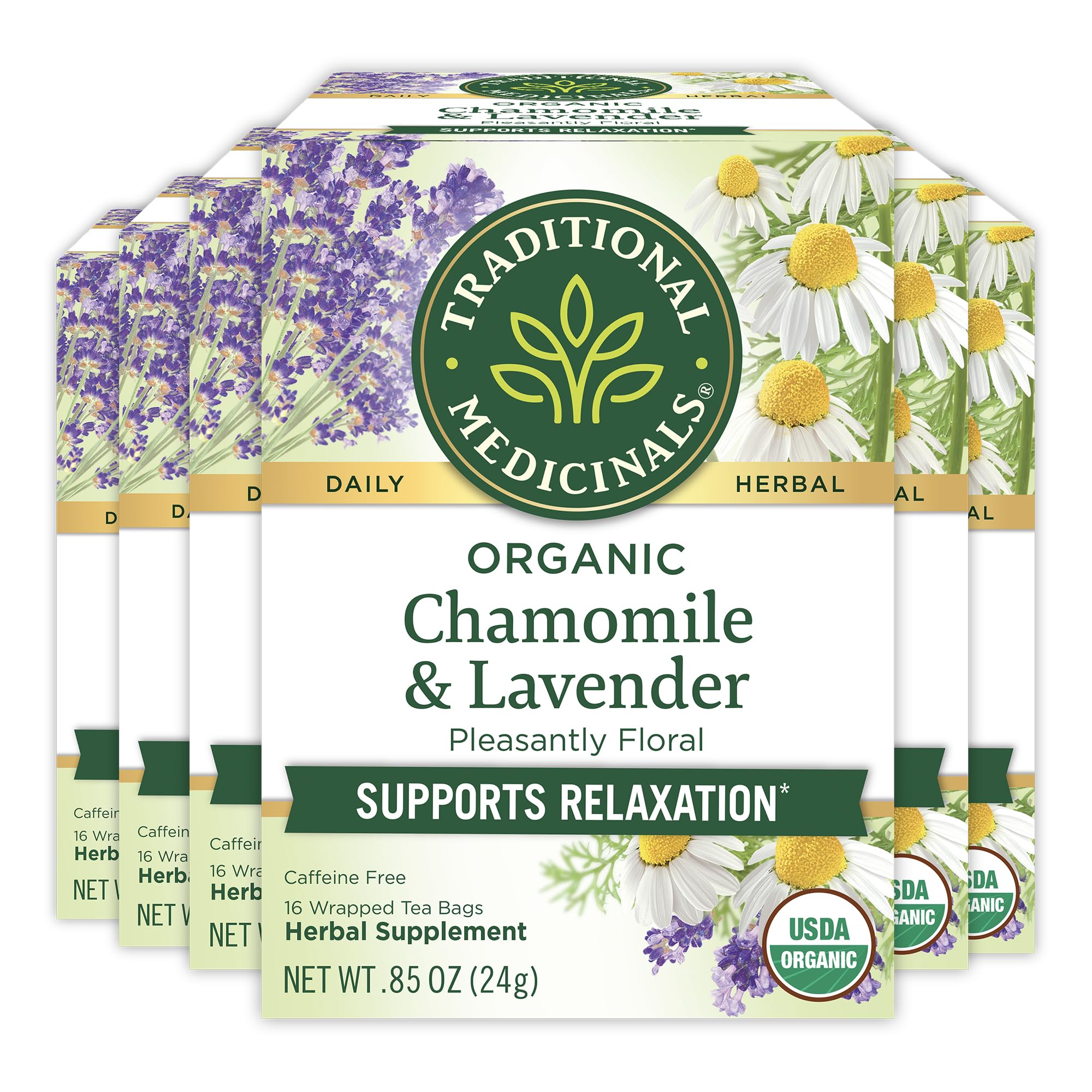 Traditional Medicinals Chamomile Lavender tea bags in packaging inviting a calming ritual