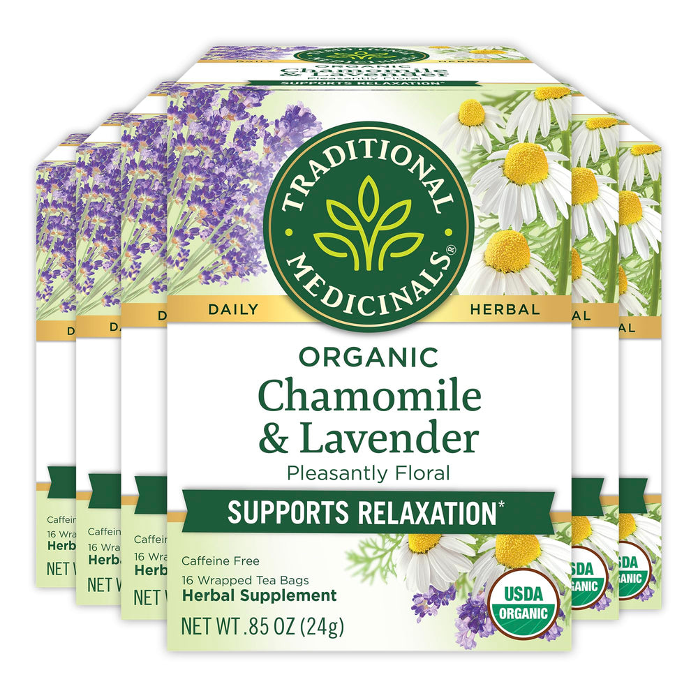 Traditional Medicinals Chamomile Lavender tea bags in packaging inviting a calming ritual
