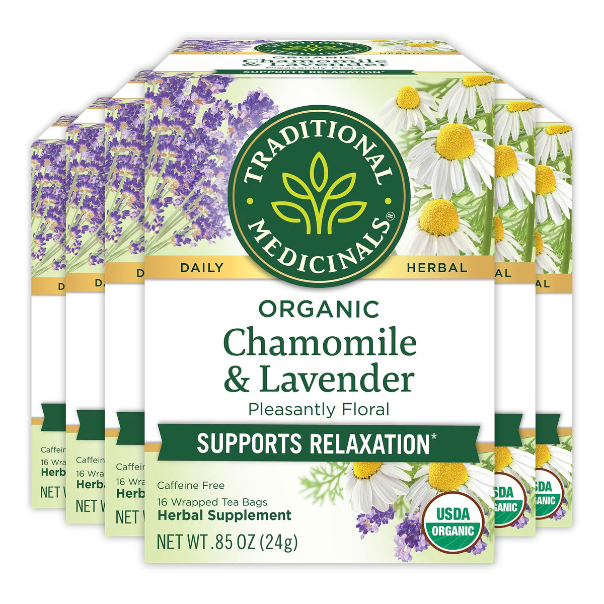 Traditional Medicinals Chamomile Lavender tea bags in packaging inviting a calming ritual