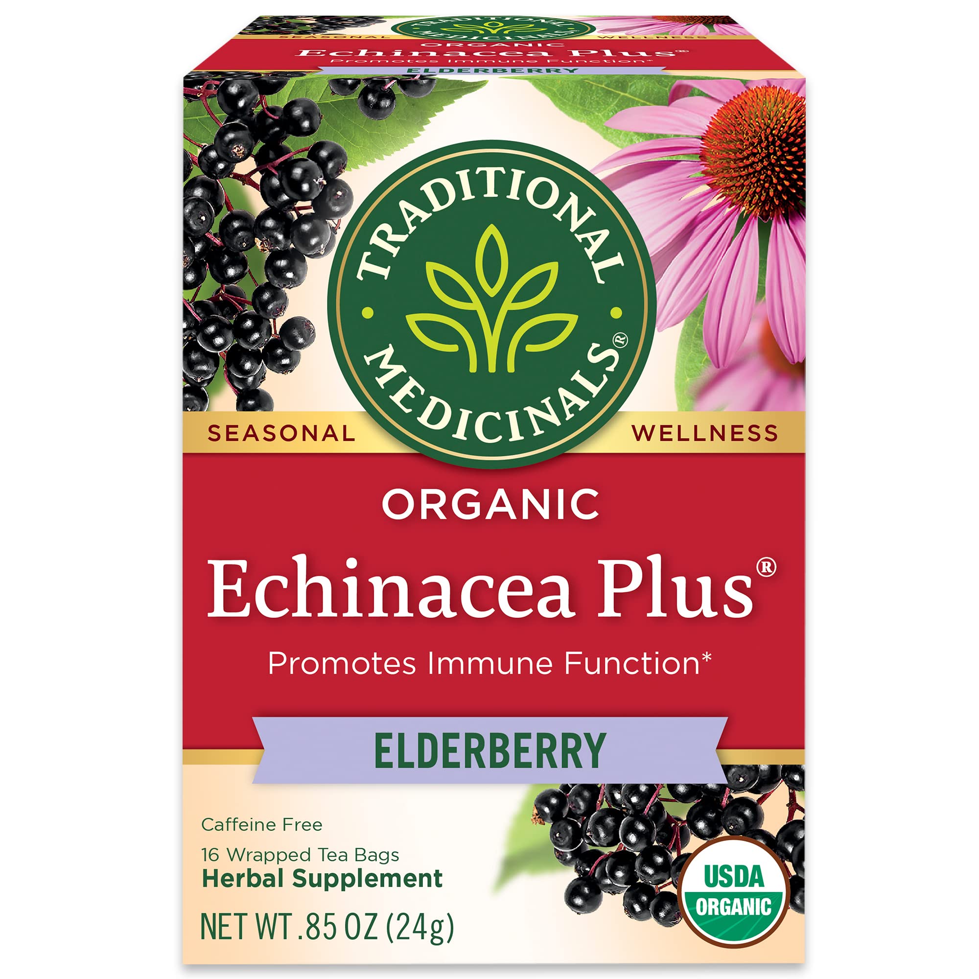 Traditional Medicinals tea bags with echinacea and elderberry for everyday immune-support.