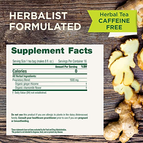 Traditional Medicinals tea bag scene with ginger-chamomile infusion.