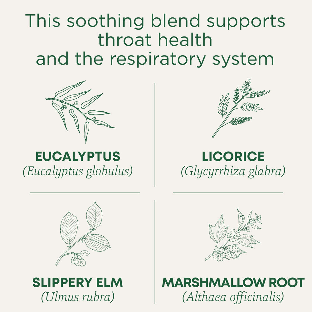Traditional Medicinals Throat Coat with licorice root ingredients for throat support.
