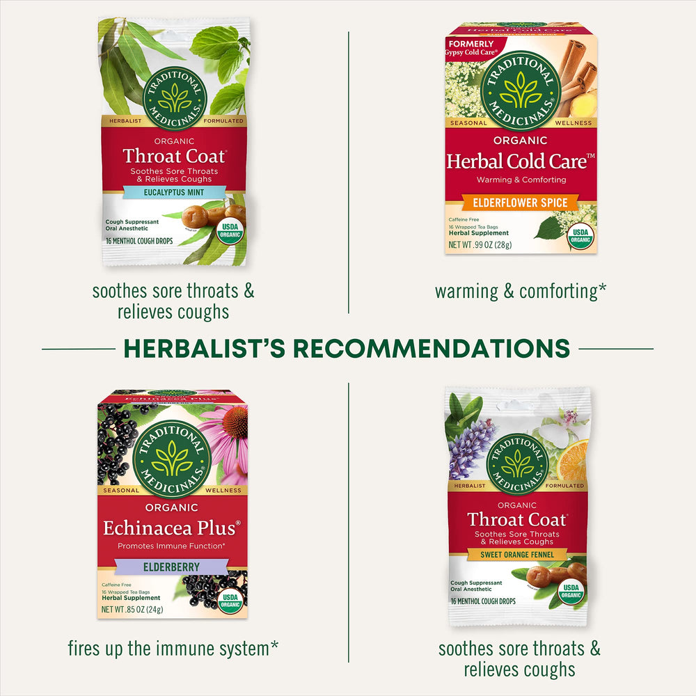 Traditional Medicinals Throat Coat minty, earthy taste enhances sipping ritual.