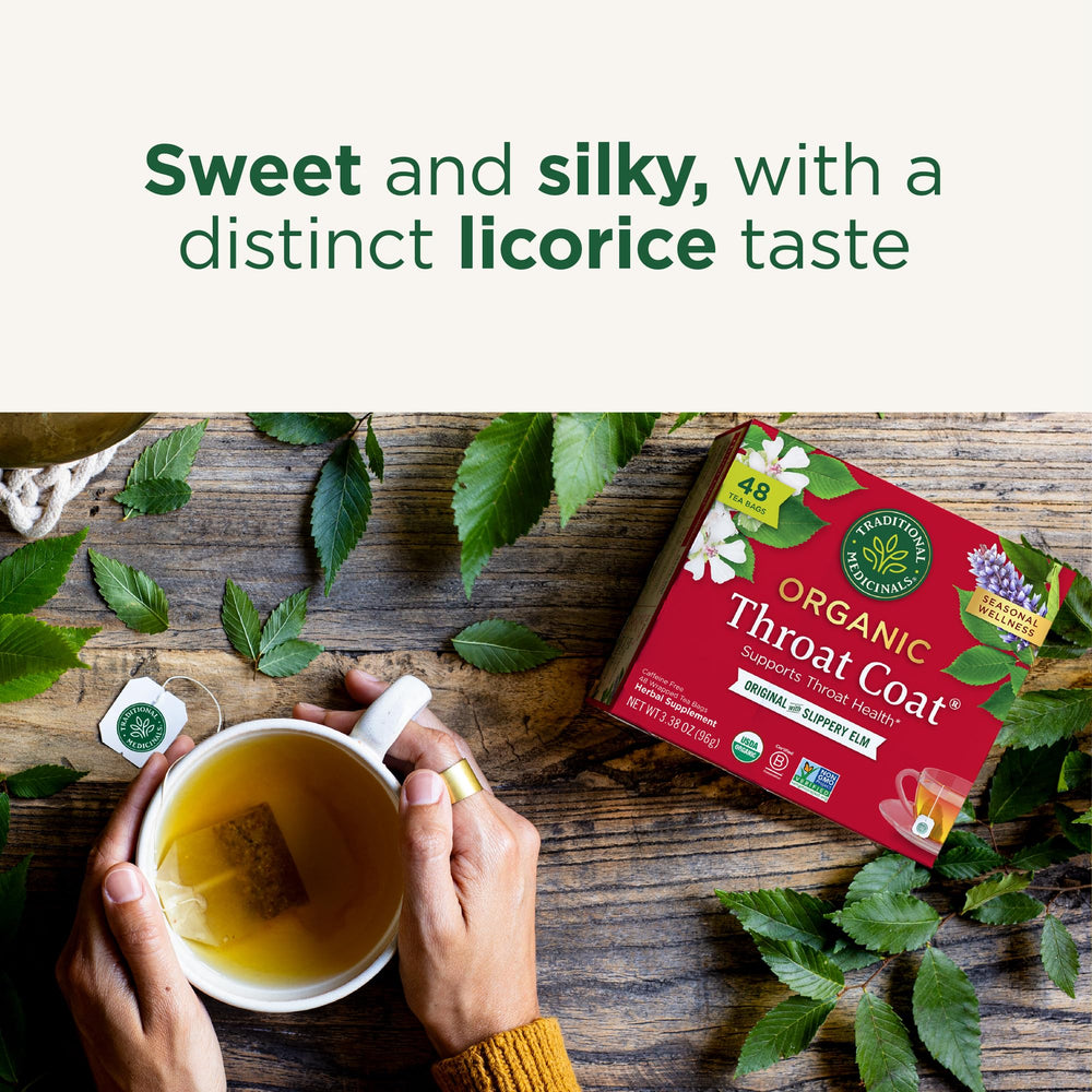 Traditional Medicinals Throat Coat organic certifications badge signals responsible sourcing