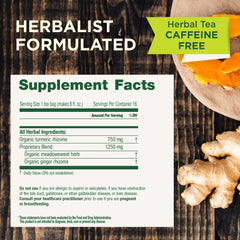 Traditional Medicinals turmeric tea cup steaming reveals a warming, earthy aroma with a hint of spice