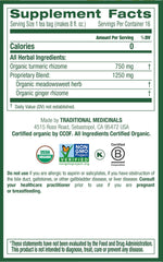Traditional Medicinals turmeric tea ingredients close-up highlights turmeric, ginger, and meadowsweet
