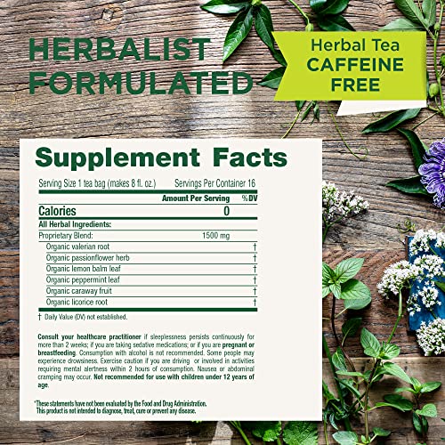 Valerian root and dried herbs in Traditional Medicinals Nighty Night blend.