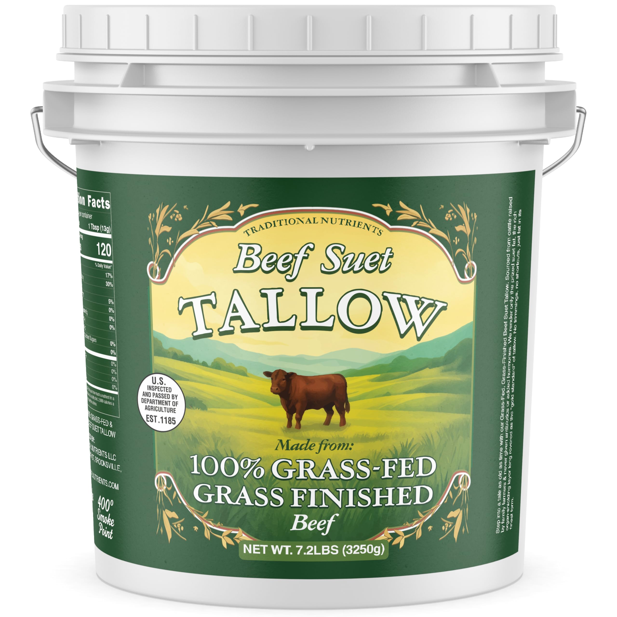Traditional Nutrients bulk beef tallow in 1-gallon container for high-heat cooking