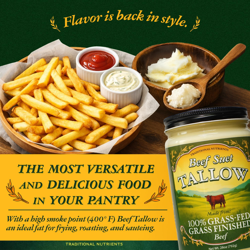 Traditional Nutrients grass-fed beef tallow USDA inspected label and quality assurance
