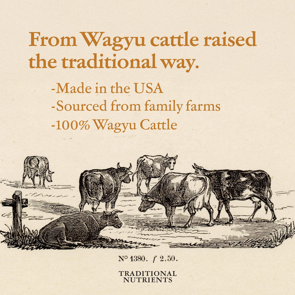 Sizzling pan with Traditional Nutrients Wagyu tallow for high-heat browning.