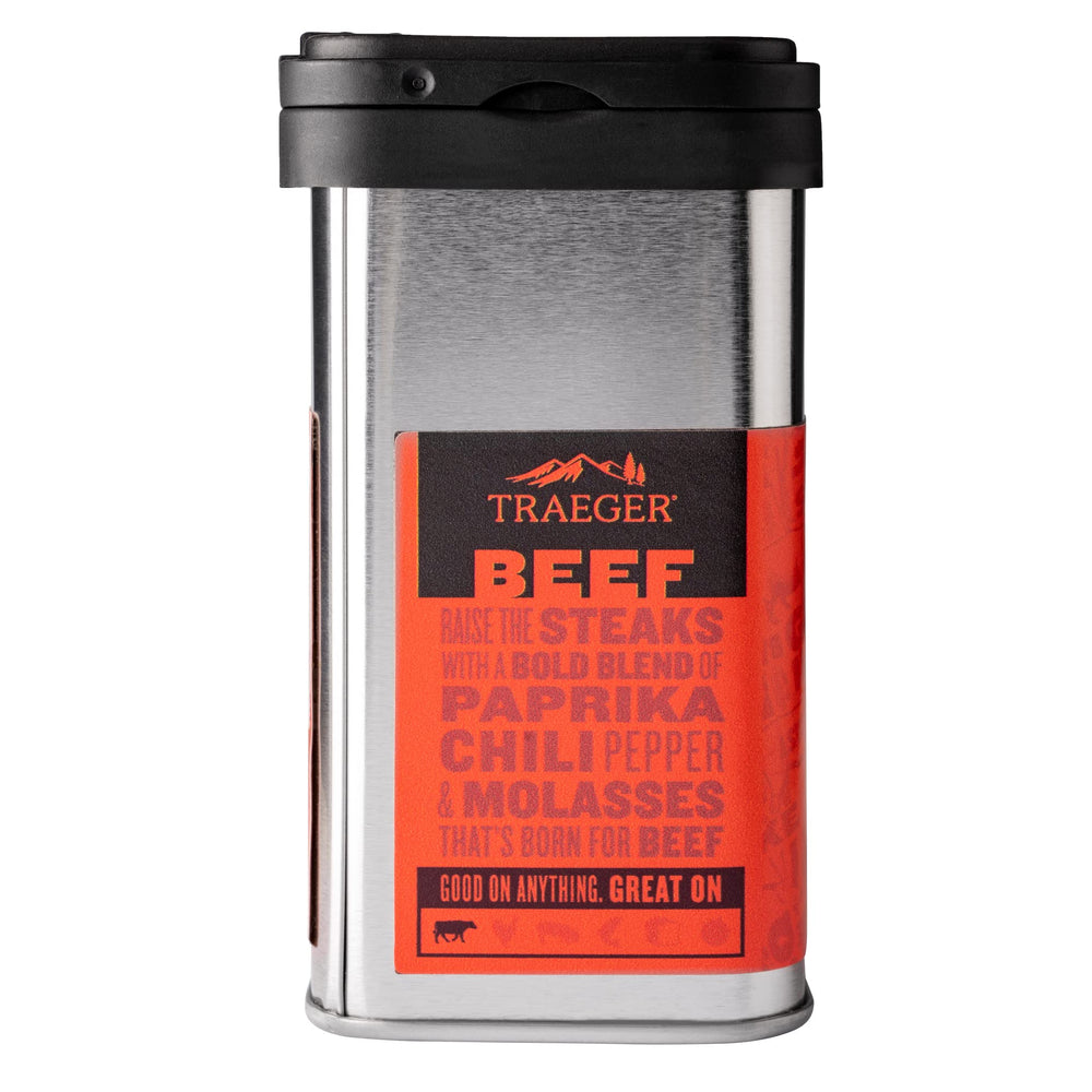 Traeger Beef Rub molasses-chili seasoned steak suggesting rich, savory crust.