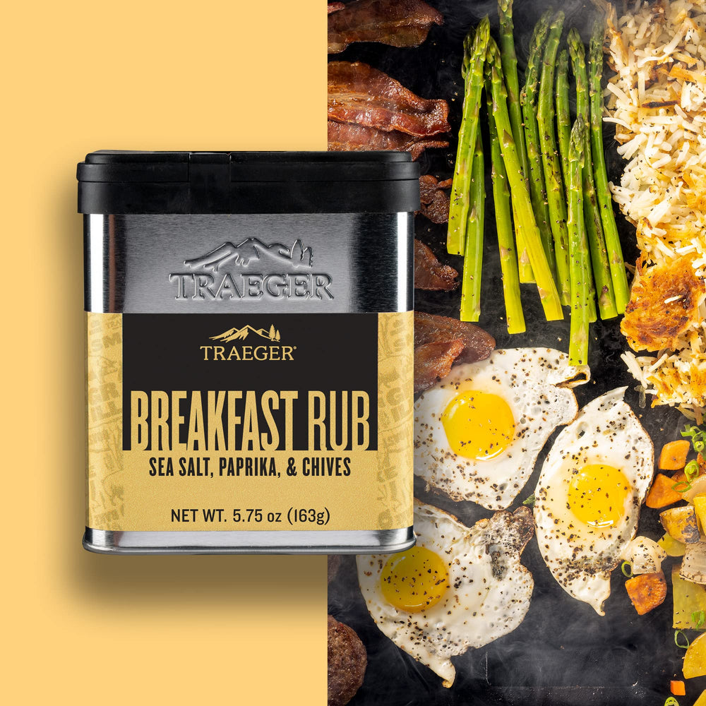 Traeger Breakfast Rub on sausage sizzling on the griddle unlocks bold morning flavors.