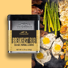 Traeger Breakfast Rub on sausage sizzling on the griddle unlocks bold morning flavors.