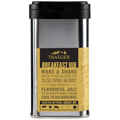 Traeger Breakfast Rub on skillet with eggs and hash browns, highlighting savory salt and paprika.