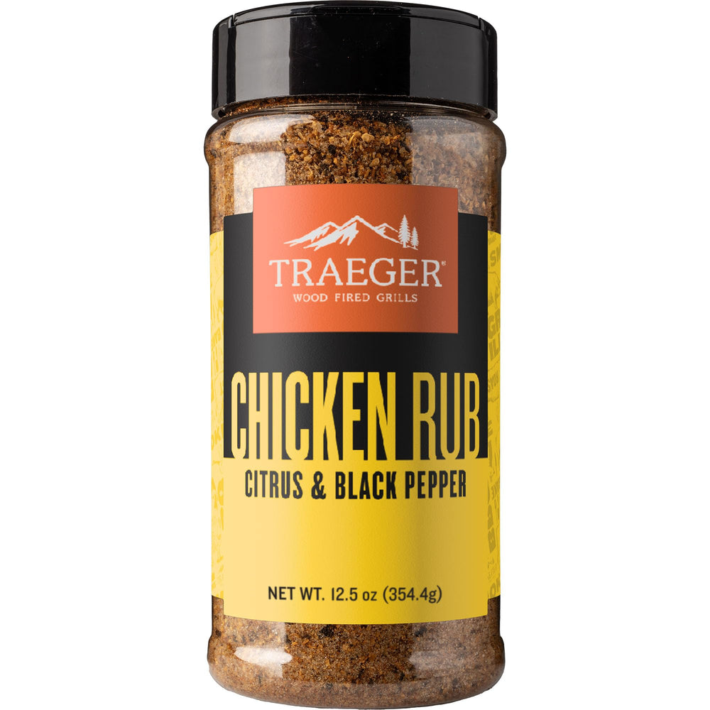 Traeger Chicken Rub bottle with citrus and pepper enhances poultry flavor