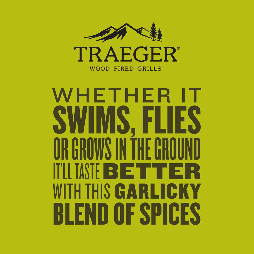 Traeger Fin and Feather Rub shaker top view, versatile seasoning for grills.