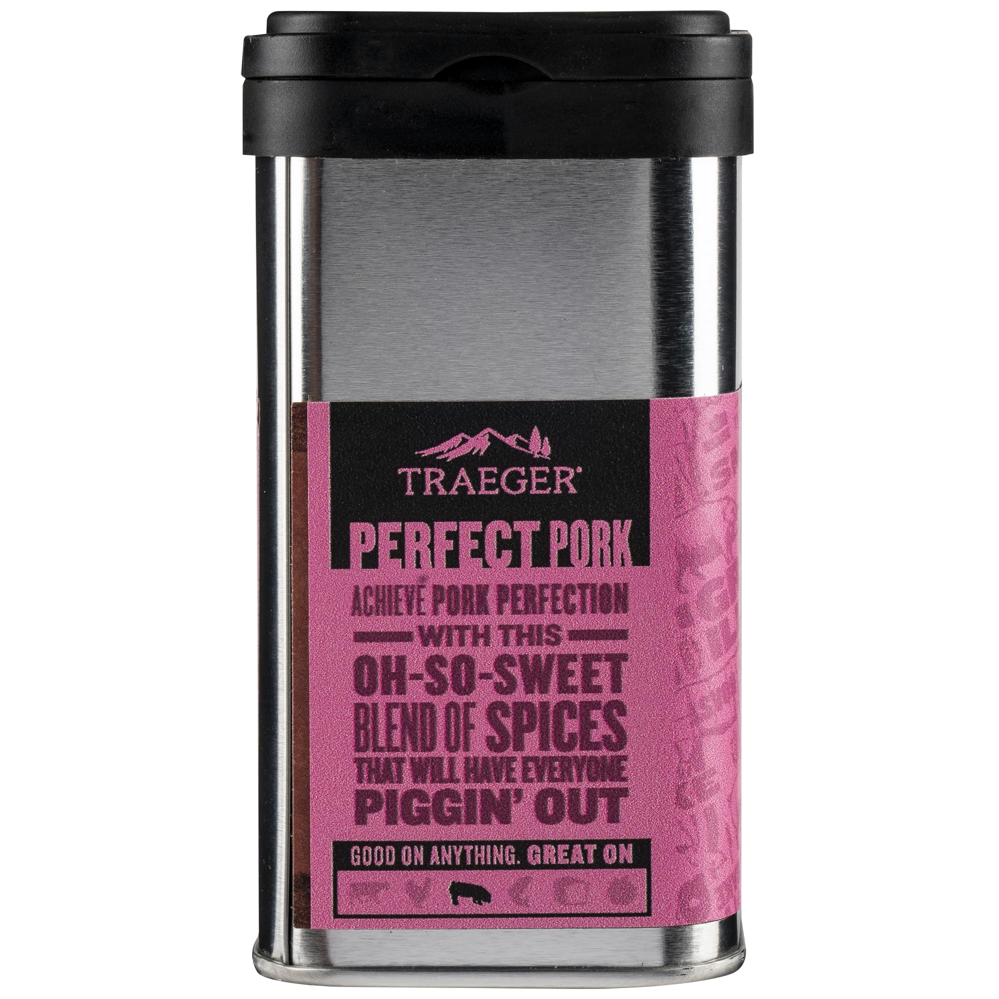 Traeger Perfect Pork Rub close-up shows brown sugar and paprika for pork flavor.