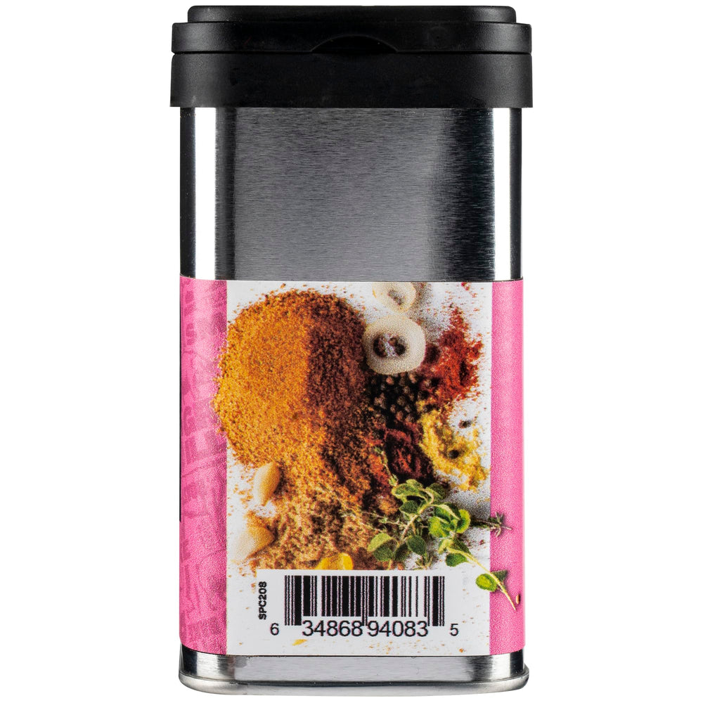 Traeger Perfect Pork Rub tin open presents the rich spice blend for grilling.