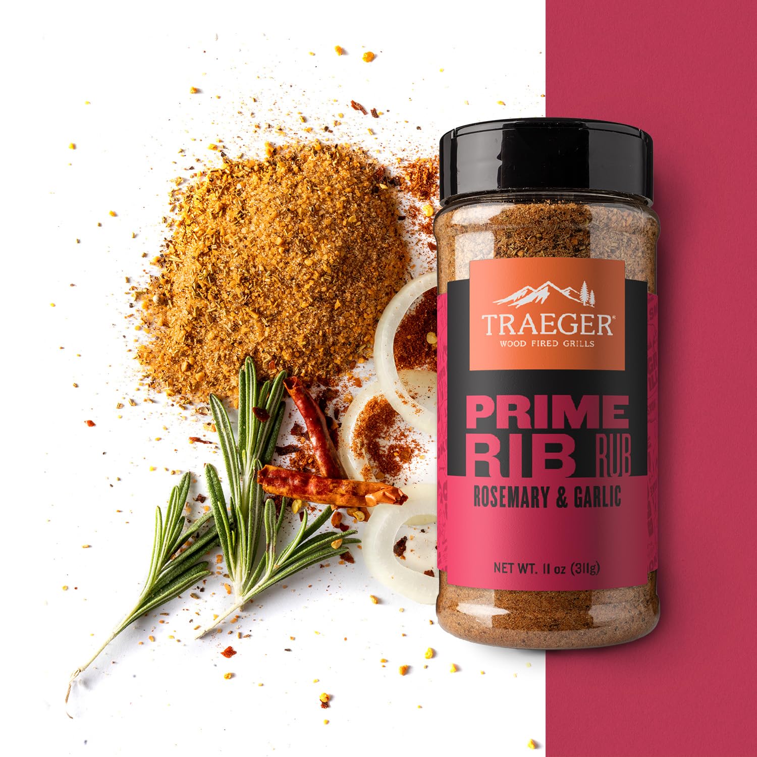Traeger Prime Rib Rub on a grill cooking prime rib for an even, flavorful crust